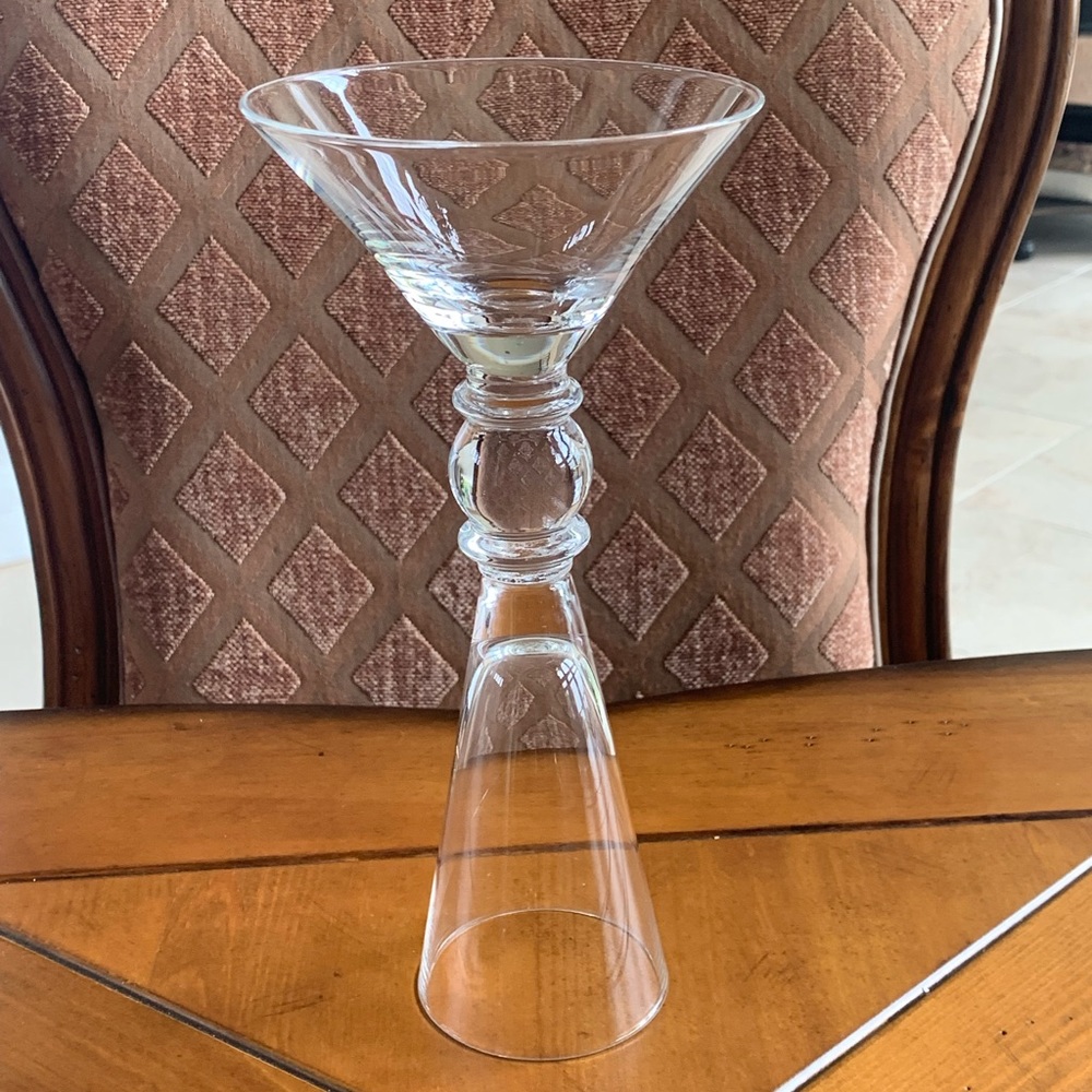 VINTAGE NWOT hand blown double ended bar glass champagne martini 10” tall